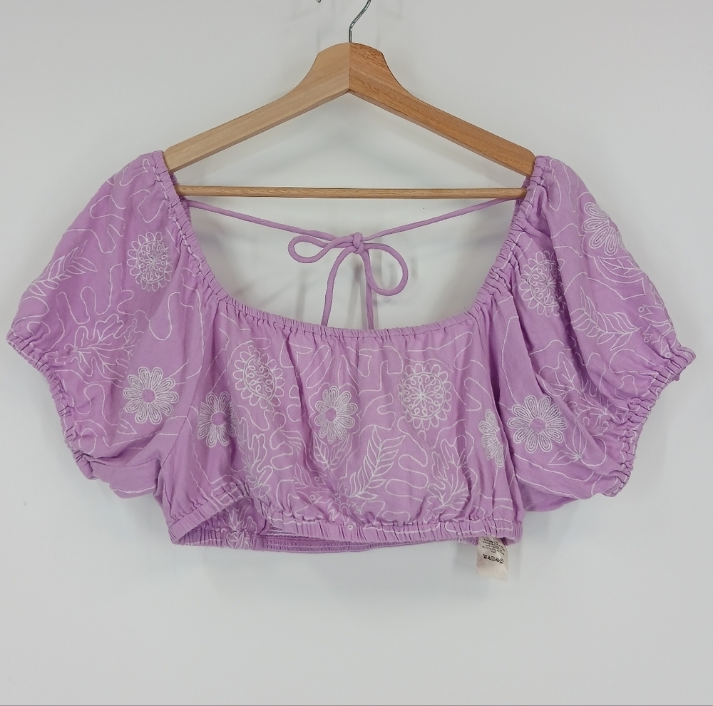Free People Floral Embroidered Crop Top